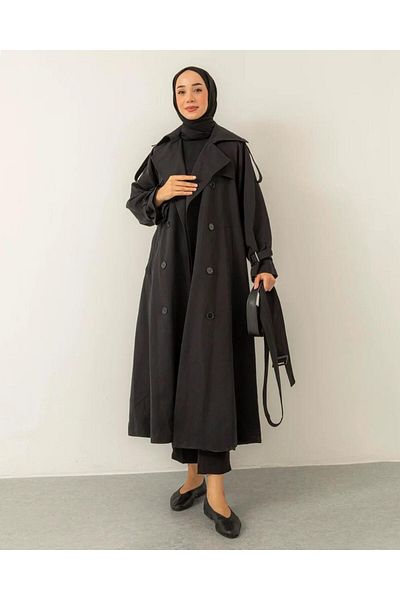MELEK ARAZ Μαύρη καμπαρντίνα με οκτώ κουμπιά