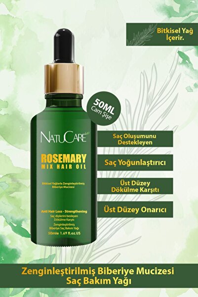 NatuCare Saç Dökülmesine Karşı ve Hızlı Uzatma Etkili Biberiye Yağı 50ML