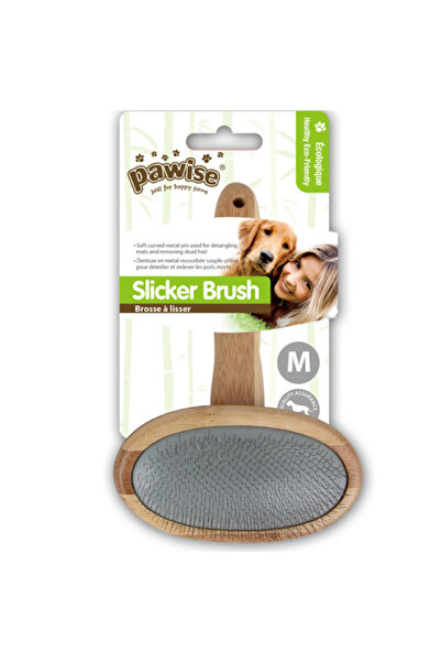 Pawise فرشاة مشط بيضاوية للقطط والكلاب بمقبض خشبي متوسط