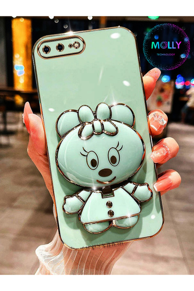 Molly Huawei P SMART 2018 İçin Su Yeşili Minnie Standlı Kenarları Gold Detayl...