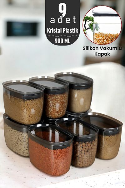 İronika 900 ml Spice Jar Crystal Food Pulses Set - Real Vacuum, Storage Container with Silicone Lid