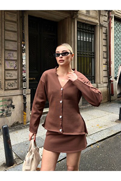 novalook SET FUSTĂ CU NASTURI LA TALIE ȘI CARDIGAN