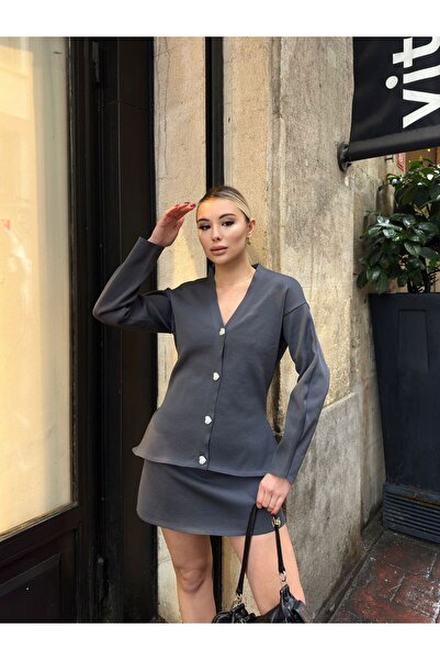 novalook SET FUSTĂ CU NASTURI LA TALIE ȘI CARDIGAN