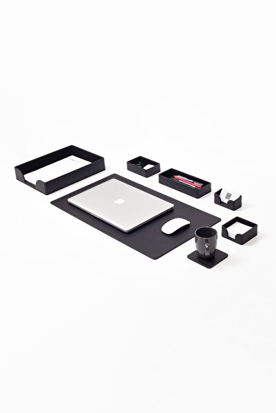 Turgut Office Σετ Felix Plus Μαύρο Δερμάτινο Σουμέν - 7 Τεμάχια