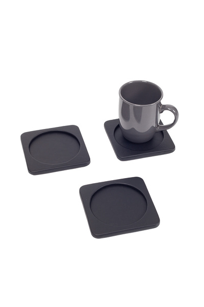 Turgut Office Luxury Leather Coaster Plain Black 3 Pieces