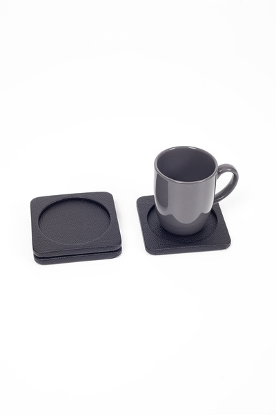 Turgut Office Black Luxury Leather - 3 Coasters