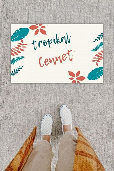 Skygo Digital Printing Decorative Leaf Cream Door Mat K-1205