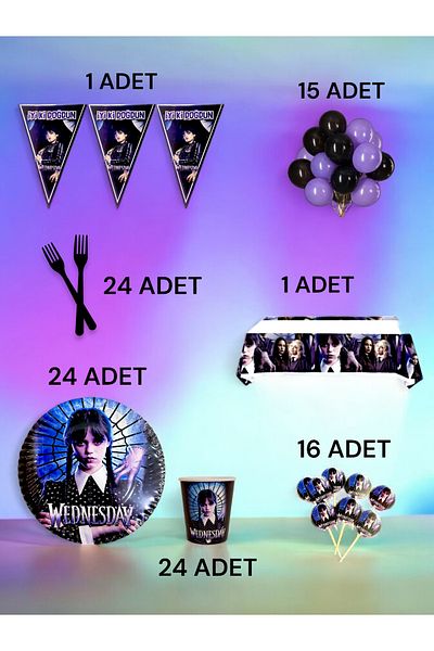 VibeHome Wednesday Themed L Pack for 24 - Birthday Party and Fun Events