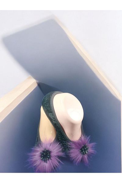 TUTUYA TEXTIL Αντιολισθητικές παντόφλες μπαλαρίνας με λεπτομέρεια Pisi Pisi Stone