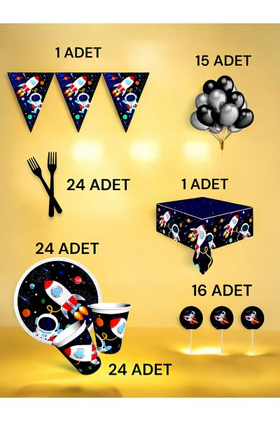 VibeHome Space Themed L Pack for 24 - Birthday Party and Fun Events