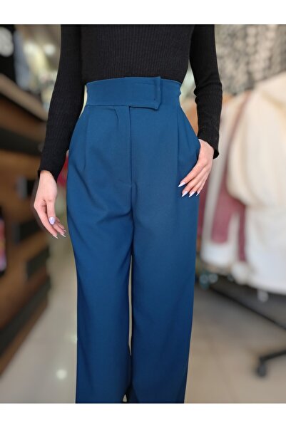 Sublime Butik Beli Cırtlı Salaş Bol Paça Kumaş Pantolon