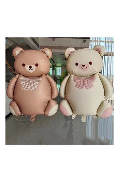 ATAKENT PARTİ Set of 2 Retro Caramel and Beige - Cute Teddy Bear Foil Balloon