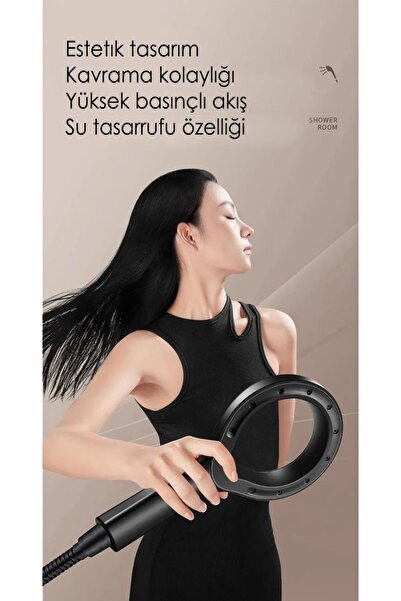 LONDONstore Su Tasarruflu Siyah Turbo Jet Banyo Duş Başlığı El Duşu
