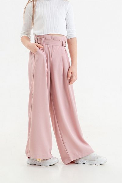 GİYİCEM TEKSTİL Girl's Buckle Belted Linen Pants