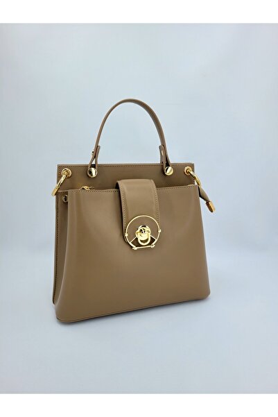 SARACH altın sarısı aksesuar detaylı iki bölmeli orta boy el ve omuz kadın ça...