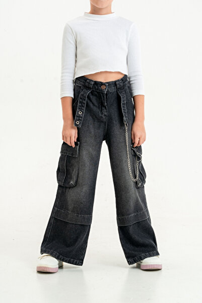 GİYİCEM TEKSTİL Kız Çocuk Zincirli Kot Pantolon 2134