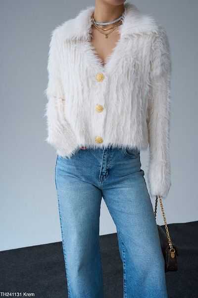 Telablanka Gol Buttoned Polo Collar Feathered Soft Cardigan