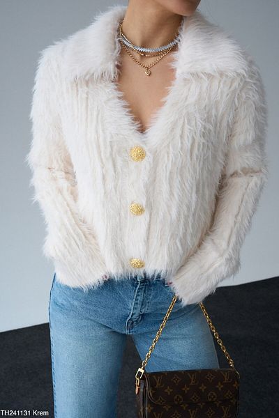 Telablanka Gol Buttoned Polo Collar Feathered Soft Cardigan