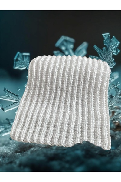 Pafuli El Örgüsü Selanik Modelli Uzun Atkı Kar Beyazı
