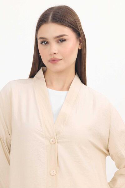 Rays 4378A Μπεζ Μακρύ Χιτώνα - Κουμπωτό