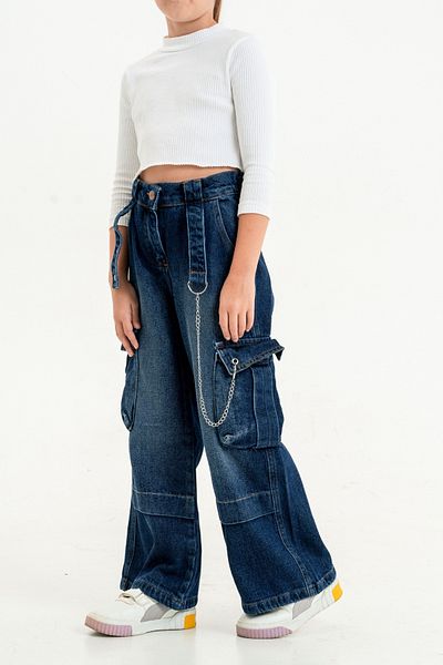 GİYİCEM TEKSTİL Girls' Jeans with Chain Detail - 2134