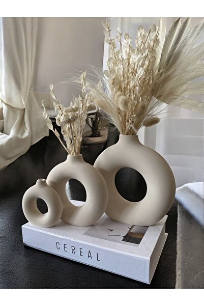 Kesa TEK Üçlü Halka Vazo Minimalist Şık Donut Vazo