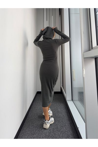 Moda Hour Mh Hooded Midi Gray Dress