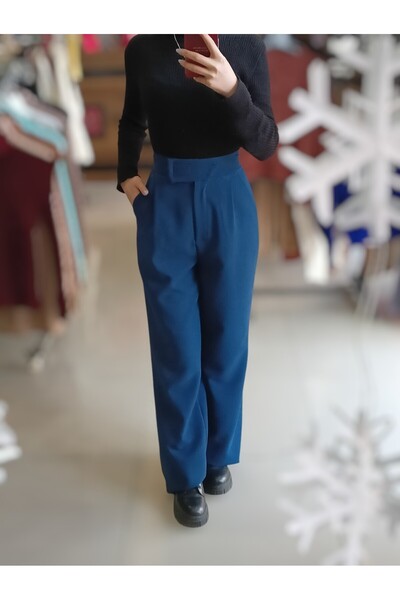 Sublime Butik Beli Cırtlı Salaş Bol Paça Kumaş Pantolon