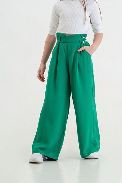 GİYİCEM TEKSTİL Girl's Buckle Belted Linen Pants