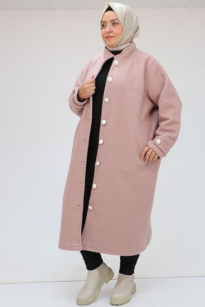 Eslina 43089 Παλτό Dikyaka Fillet Plus Size με τσέπες - Dusty Rose