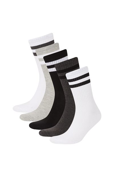 DeFacto Bequeme elastische 5-teilige lange Baumwollsocken für Herren D9655axns