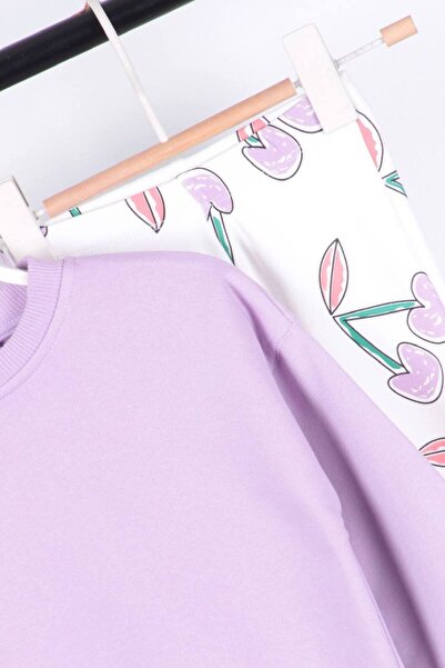 Bebessi Oversize Top and Bottom Cherry Patterned Spanish Leg Girl's Suit