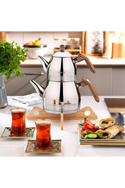 Schafer Luz Orta Boy Çelik Çaydanlık Takımı 3 Parça-Kahverengi