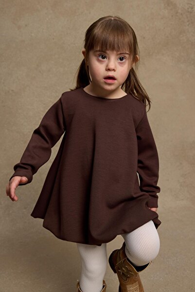 Fahhar Kids Мека модална кафява балонна рокля