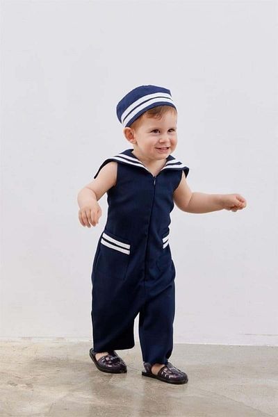 Fahhar Kids Children's Sailor Collar Jumpsuit Navy Blue