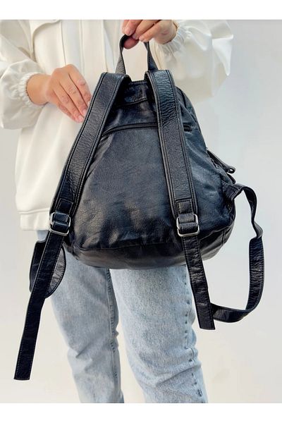 çkn sedat çakan çanta & fular & aksesuar Just Polo Soft Washed Leather 5 Compartments Black Women's Backpack