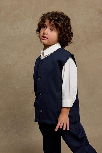 Fahhar Kids Navy Blue Baby Vest Set