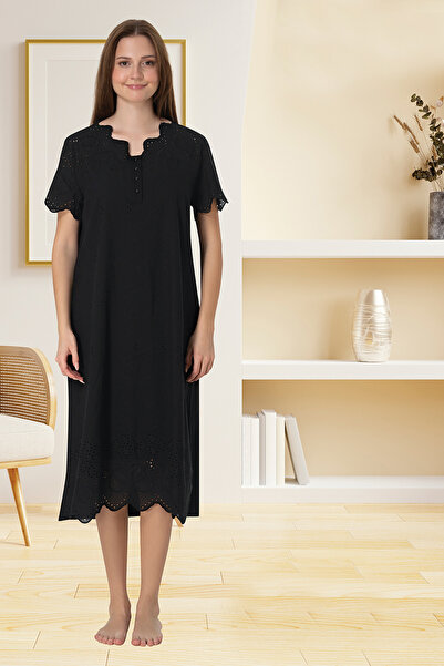 lohusahamile ثوب نوم للحوامل مبطن بالقطن باللون الأسود من Effortt 9023