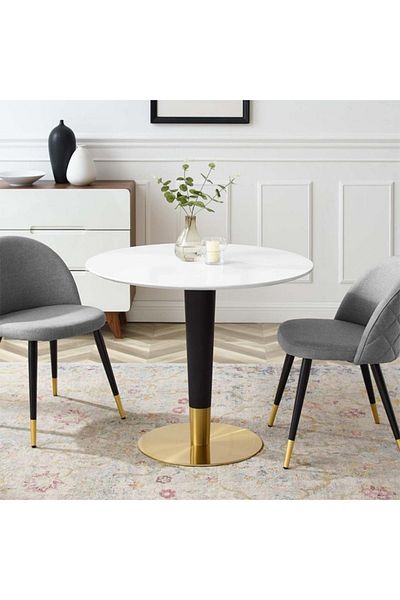 Taimi Artificial Marble Dining Table Gold/Black/White 60X60X75