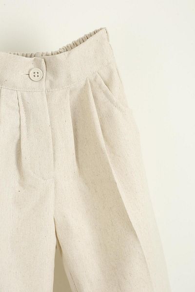 Fahhar Kids Beige Linen Trousers - Pleat Detail