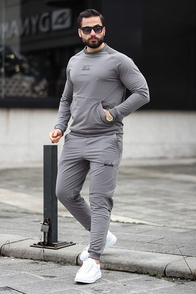 Airlife Men's Tracksuit Set - Soft Textured, Printed, Gray