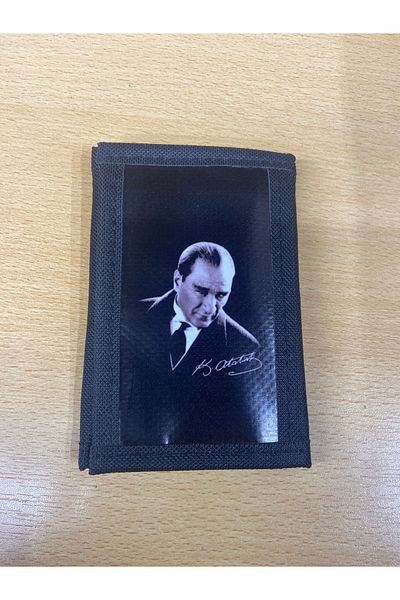 MENİSE Ataturk Printed Men's Black Velcro Wallet