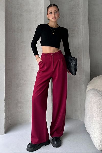PALAZZO Lima Claret Red Trousers with Stripes Oversize Cut