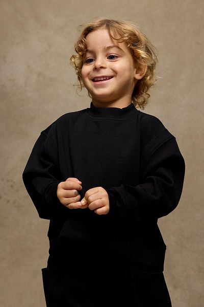 Fahhar Kids Set plisat negru moale modal