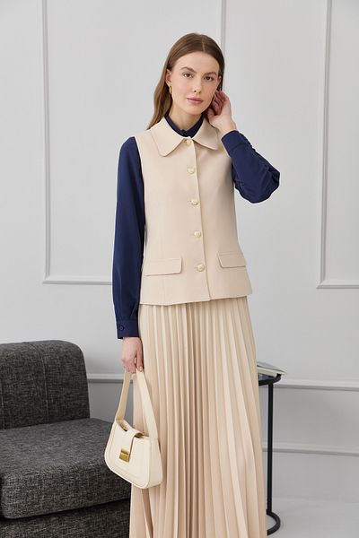 Fatma Atasoy Single Row Buttoned Stone Short Vest