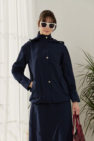 Fatma Atasoy Midi Raincoat with Stopper Trench Navy Blue