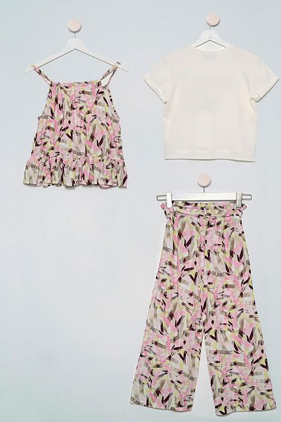 for you kids 3-Piece Patterned Blouse Tshirt Trousers Ecru Set