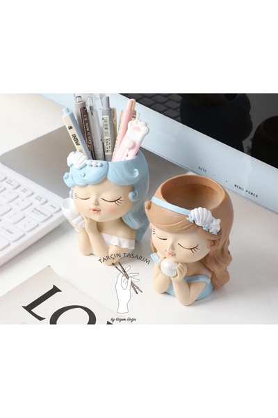 TARÇIN TASARIM 2'li İncili Kız Saksı, Sukulent Kaktüs Saksı Seti