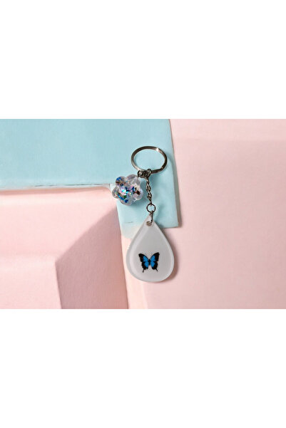 Asel Epoksi Mavi Kelebekli Anahtarlık Hediyelik, Çanta Aksesuarı