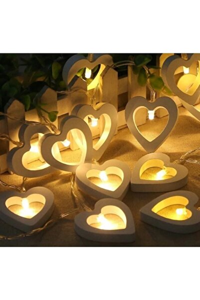 ZUV Kalp Figürlü Orijinal Ahşap Işıklı Led Dekoratif Aydınlatma Pilli Sevgili...